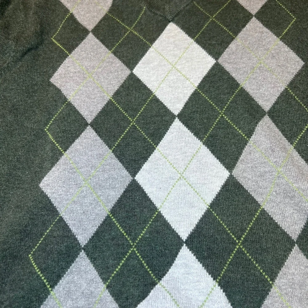 Old Navy Mens Size Small V Neck Sweater Green Argyle Classic Fit Preppy‎ Fall